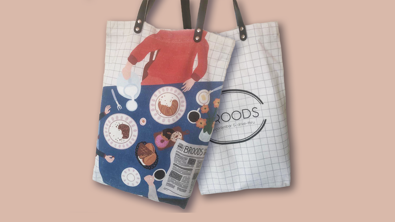 Geprinte tas met illustratie, gemaakt voor mijn vorige werkgever